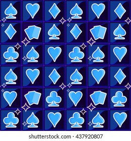 Bright tiled pattern. Symbols of playing cards on a blue background.