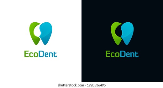 Helle Zahnsymbole mit Blattformen auf weißem und schwarzem Hintergrund. Abstraktes Logo-Design für den Zahnarzt.