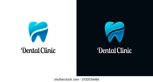 Bright tooth icons in two parts on white and black backgrounds. Abstract dentistry logo designs.