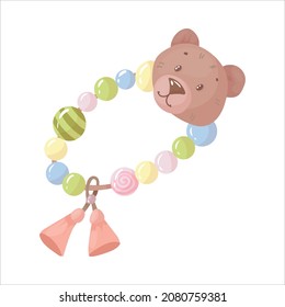 A bright toy for a newborn baby. Rodent bracelet for teeth cutting. Vector illustration isolated on white background.