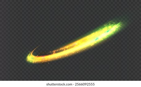 Bright trace of rotation of glowing rays of saturated yellow-green glow. Glowing bright vortex for game interface design. Vector