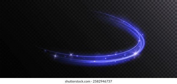 Bright trace of rotation of glowing rays of saturated blue glow. Glowing bright swirl for game interface design. Vector