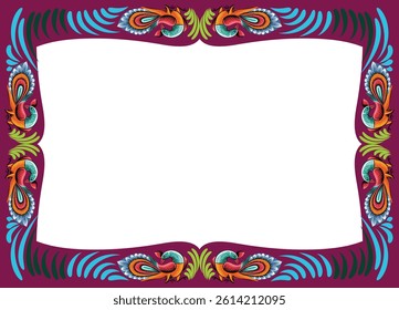Bright traditional border in Bangladeshi rickshaw art style with birds and floral elements. Ideal for cards, posters, or cultural art projects. Colorful Bangladeshi Rickshaw Art Border Frame with Bird
