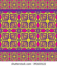 Bright traditional Talavera ornament. Mexican seamless pattern simulates colorful glazed ceramic tiles. For fabrics, prints, t-shirts, bags, wrapping paper.