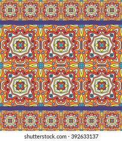 Bright traditional Talavera ornament. Mexican seamless pattern simulates colorful glazed ceramic tiles. For fabrics, prints, t-shirts, bags, wrapping paper.