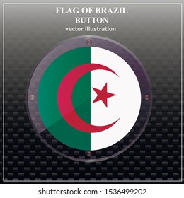 Bright transparent button with flag of Algeria. Happy Algeria day banner. Bright button with flag. Vector illustration.