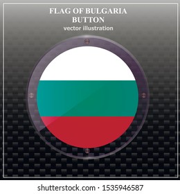 Bright transparent button with flag of Bulgaria . Happy Bulgaria day button. Vector illustration with black background.