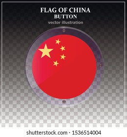 Bright transparent button with flag of China. Happy China day button. Vector illustration.