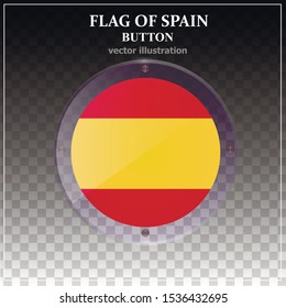 Bright transparent button with flag of Spain. Happy Spain day banner. Bright button with flag. Vector illustration with transparent background.