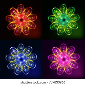 Bright transparent flowers in electric light