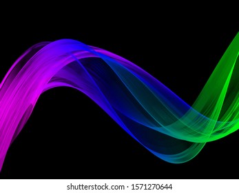 Bright transparent gradient wave on dark background. Vector abstract background.