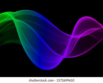 Bright transparent gradient wave on dark background. Vector abstract background.