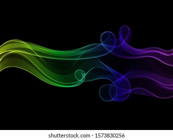 Bright transparent gradient wave on dark background. Vector abstract background.