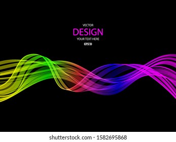 Bright transparent gradient wave on dark background. Vector background.