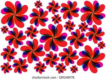 bright transparent retro flowers isolated on white background