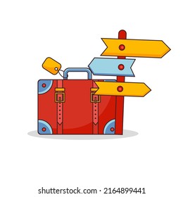 Bright travel luggage with pointer. Isolated on a white background. Vector illustration.