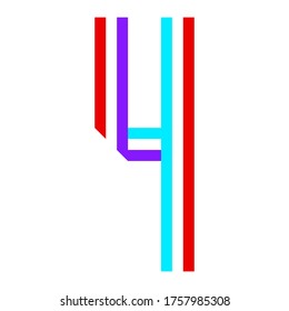 Bright trendy Font, alphabet folded from stripes colored paper, Modern number four, vector illustration 10eps