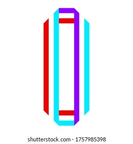 Bright trendy Font, alphabet folded from stripes colored paper, Modern Number zero, vector illustration 10eps