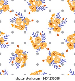 Bright trendy modern seamless pattern. Orange - blue fantastic flowers