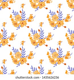 Bright trendy modern seamless pattern. Orange - blue fantastic flowers