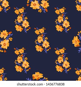 Bright trendy modern seamless pattern. Orange - blue fantastic flowers
