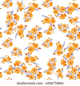 Bright trendy modern seamless pattern. Orange - blue fantastic flowers