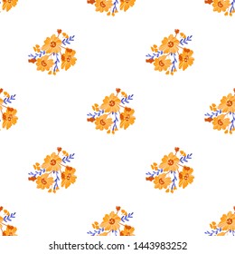 Bright trendy modern seamless pattern. Orange - blue fantastic flowers