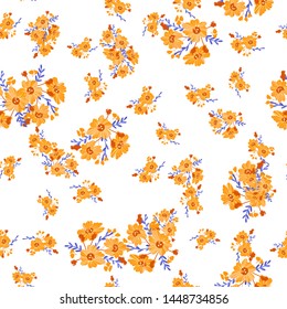 Bright trendy modern seamless pattern. Orange - blue fantastic flowers