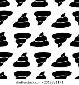 Bright trendy seamless pattern with black poop silhouettes on a white background. Minimalistic childish naive pattern. 