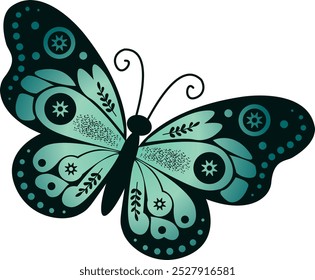 Bright, Trendy, Stylish Fresh Green Butterfly Vector Illustration in Flat Style for Graphic Design, Card, Scrapbook Element, Decorative Project, Planner, Prontable Design.