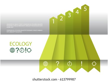 bright trendy vector background with green origami paper charts with web icons