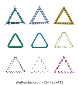 Bright triangle designs. Abstract patterned frames. Mixed textures and elements. Decorative geometric styles.