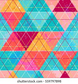 Bright triangle seamless pattern with grunge effect (vector eps 10)