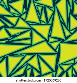 Bright triangles on a navy blue background vector seamless pattern for decoration, packaging, textile.