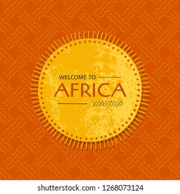 Bright tribal card with a sunny frame on an orange background, pattern with decorative African ornament. 