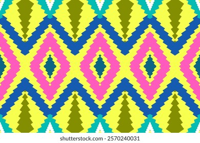 Bright Tribal Geometric Pattern with Neon Yellow and Pink Accents