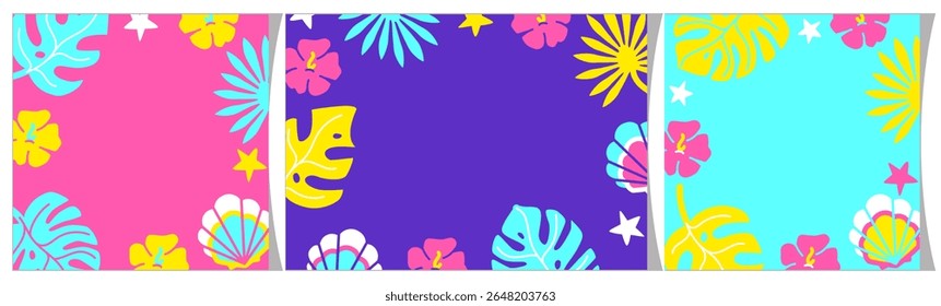 Fundo tropical brilhante com flores e espaço de cópia para saudação ou texto. Modelos vetoriais havaianos exóticos modernos para cartões, banners convites e cartazes
