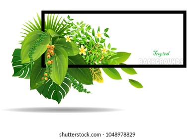 Bright tropical background with grass plants. Exotic pattern with tropical grass. Vector illustration.