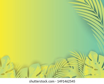 Bright tropical background with green jungle plants. Vector exotic paper cut style with leafs.