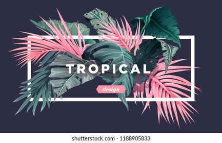 Bright tropical background with jungle plants. Exotic pattern with palm leaves. Vector illustration