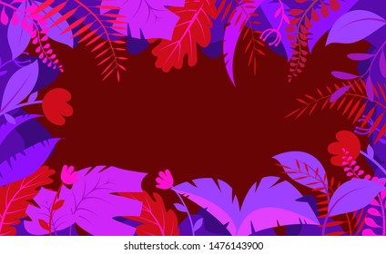 Bright tropical background with jungle plants. Vector exotic pattern with palm leaves.