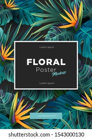 Bright tropical background with jungle plants. Exotic pattern with tropical leaves