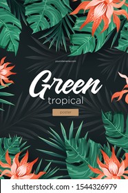 Bright tropical background with jungle plants. Exotic pattern with tropical leaves