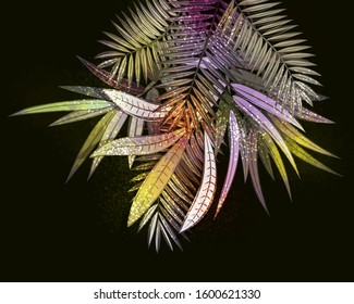 Bright tropical background with jungle plants. Exotic pattern with tropical leaves. Vector illustration