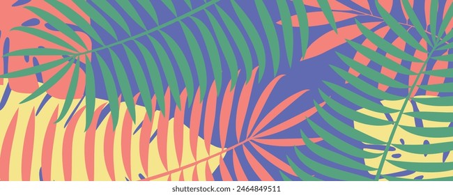 Fondo tropical brillante con plantas de la selva. Patrón exótico con hojas de palma. Ilustración vectorial