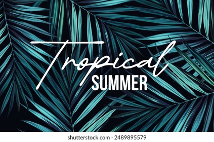 Bright tropical background with jungle plants. Vector exotic pattern with palm leaves and orchids.
