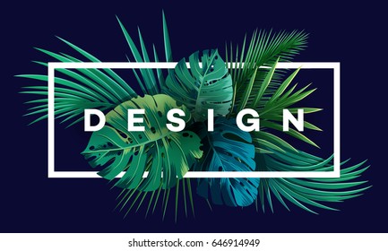 Bright tropical background with jungle plants. Vector exotic pattern with palm leaves. - Shutterstock ID 646914949