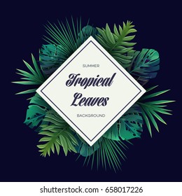 Bright tropical background with jungle plants. Vector exotic pattern with palm leaves.