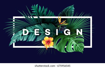 Bright tropical background with jungle plants. Exotic pattern with palm leaves. Vector illustration - Shutterstock ID 675956545