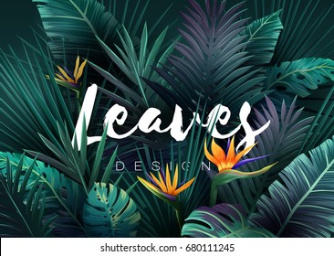 Bright Tropical Background With Jungle Plants. Exotic Pattern With Palm Leaves. Vector Illustration